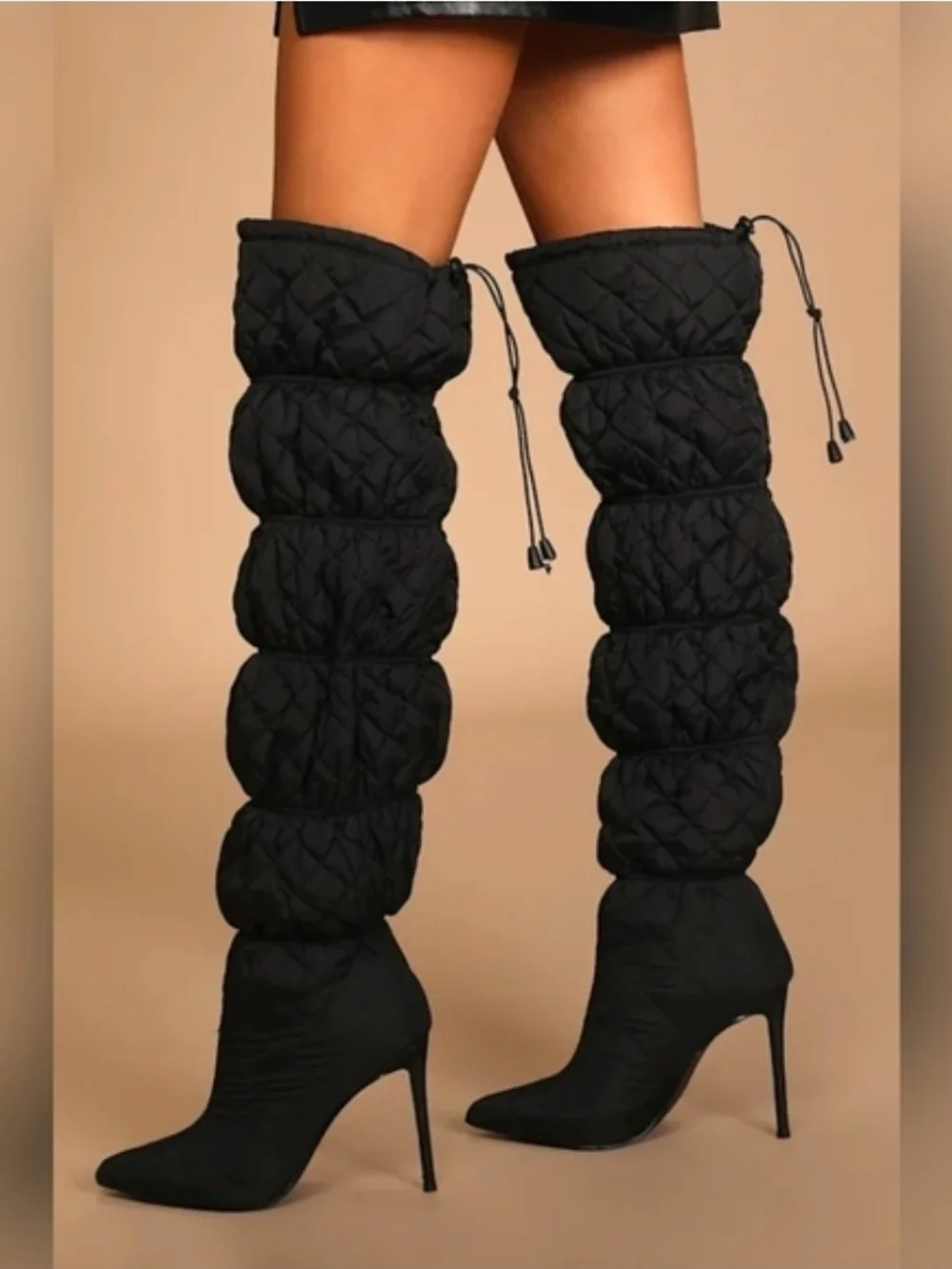 Steve Madden Black Quilted Over-the-Knee Puff Leg Warmers